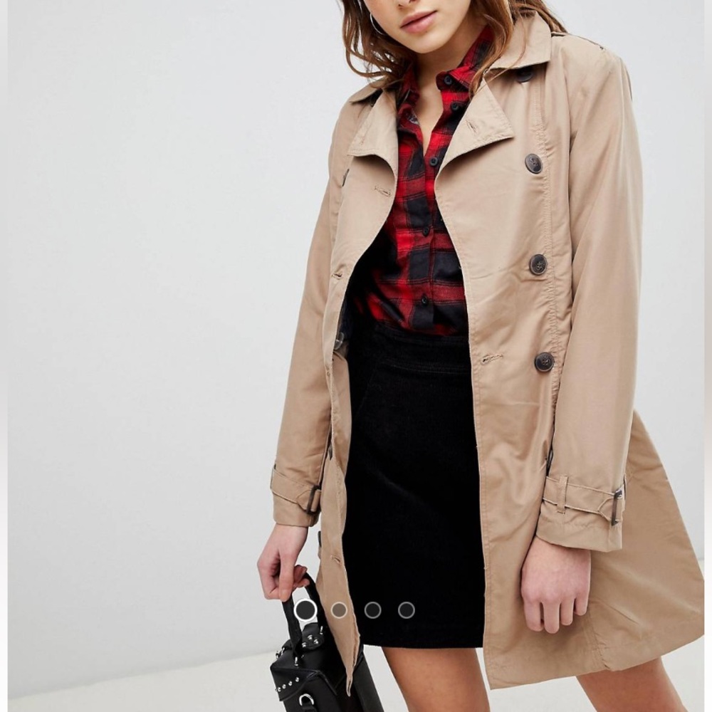 ASOS Brave Soul Stella Double Breasted Trench Coat Tan